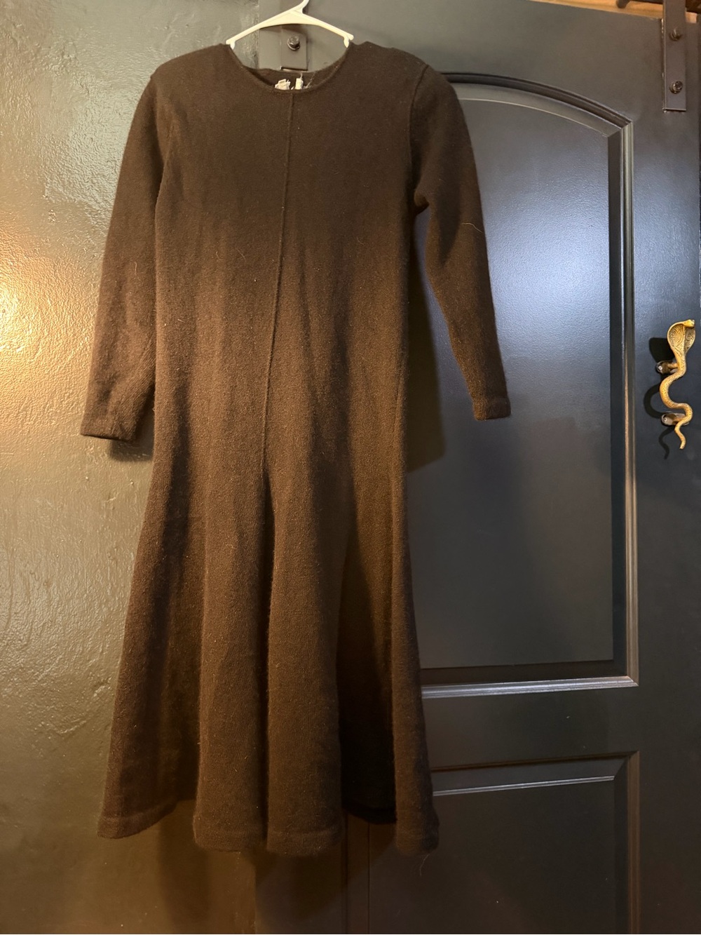 Adrienne Vittadini Black Long-Sleeve Flared Midi Dress VINTAGE 100% natural fibe